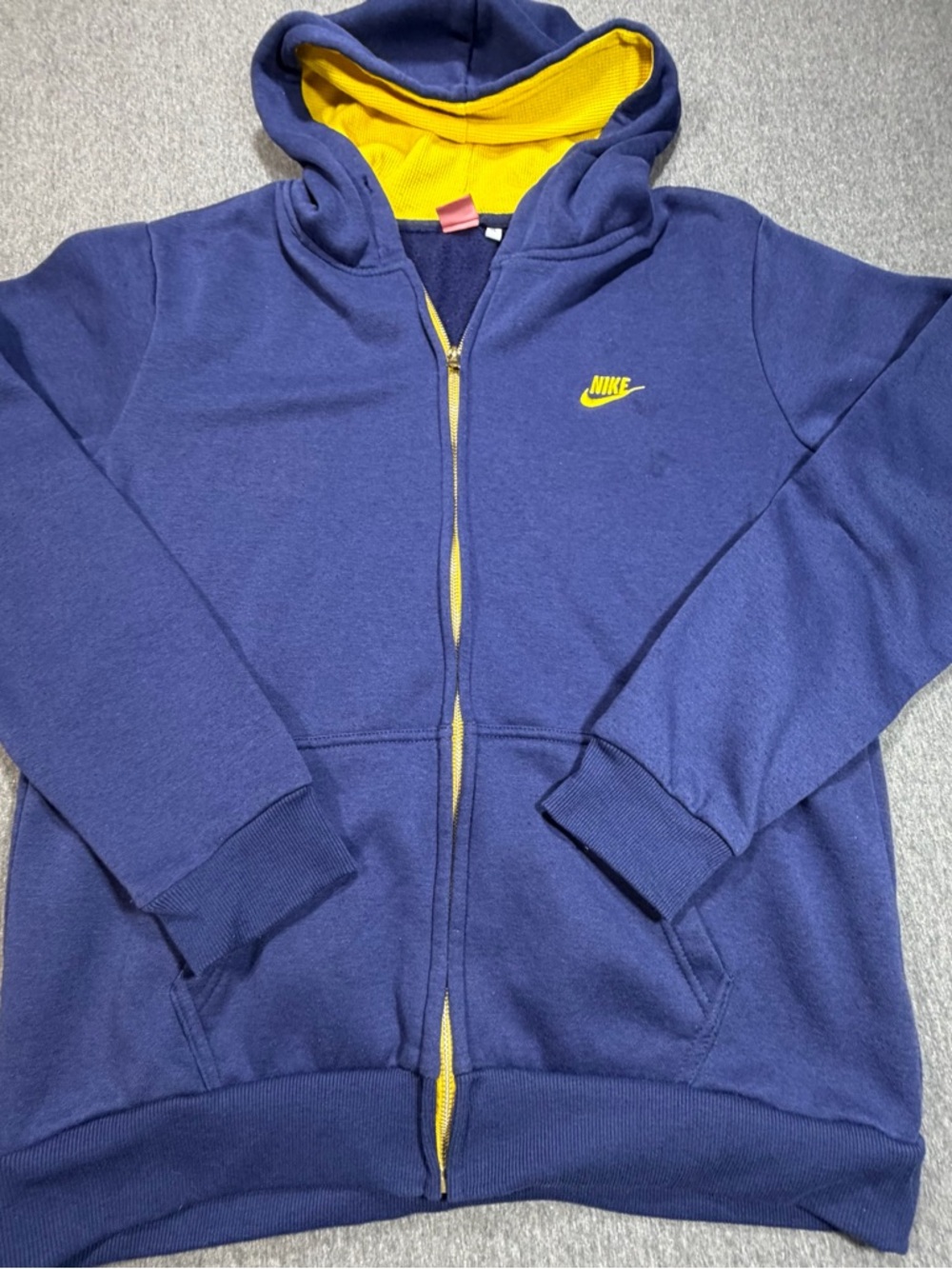 Vintage Nike Blue and Yellow Zip Up Hoodie, Mens XL Swoosh